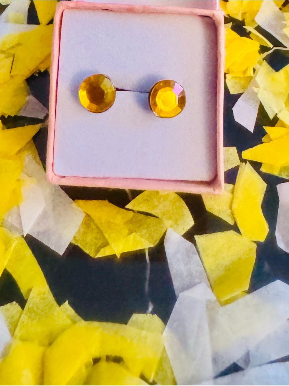 Yellow Crystal Round Stud Earrings for Women